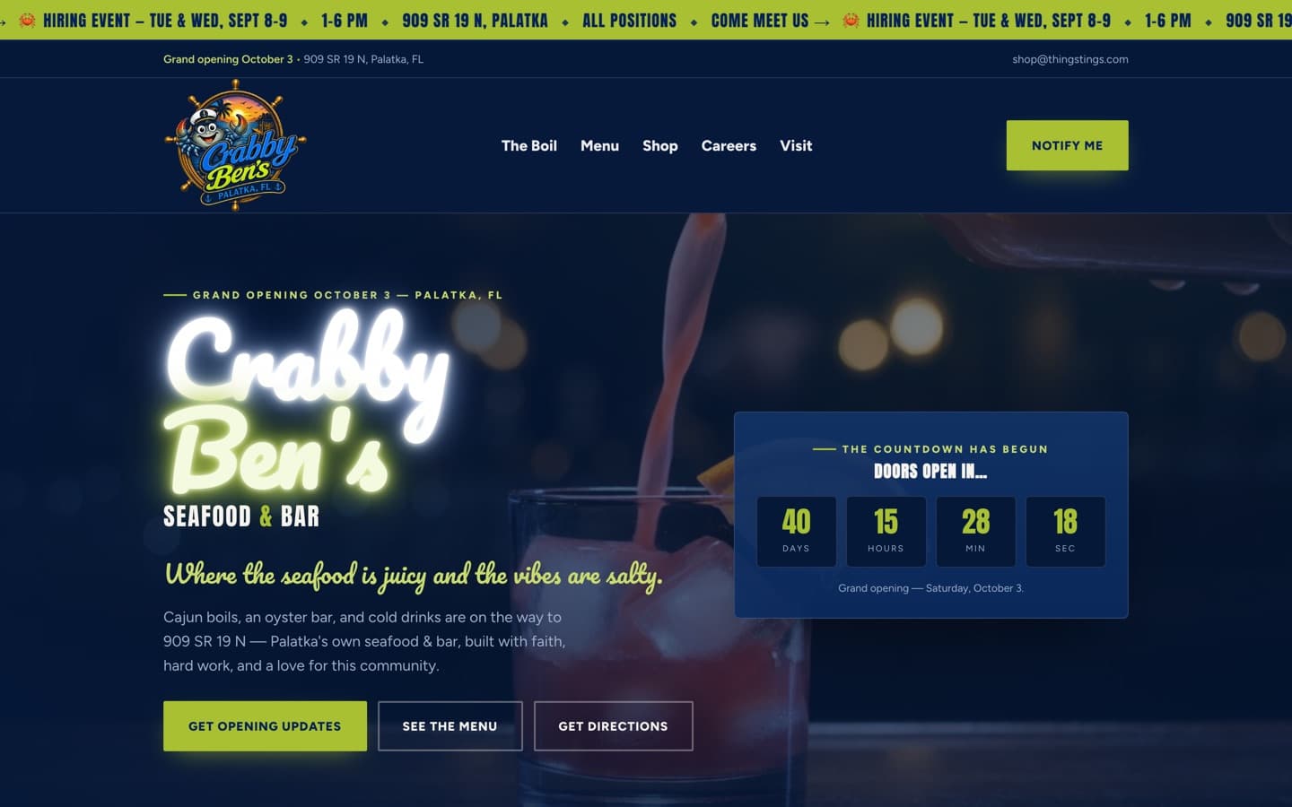 The Crabby Ben's website, designed and built by Ancient City Associates